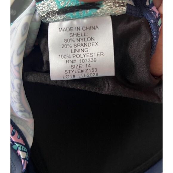 Skirted Geometric Swim dress /Swimsuit Paisley Multicolor Size 14 New - Picture 14 of 16